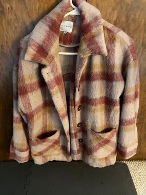 Cyrus Plaid Teddy Jacket in Pink, Cream & Tan